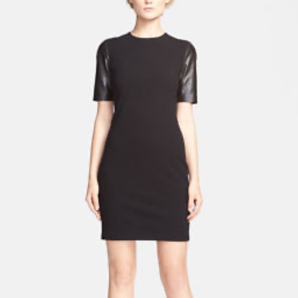 Vince Leather Sleeve Pencil Dress Women’s 10 Black Mini Sheath Preppy City